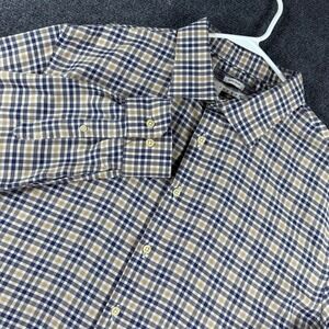 Joseph Abboud Button Down Mens XXL 2XL Blue Tan Plaid Non-Iron Long Sleeve